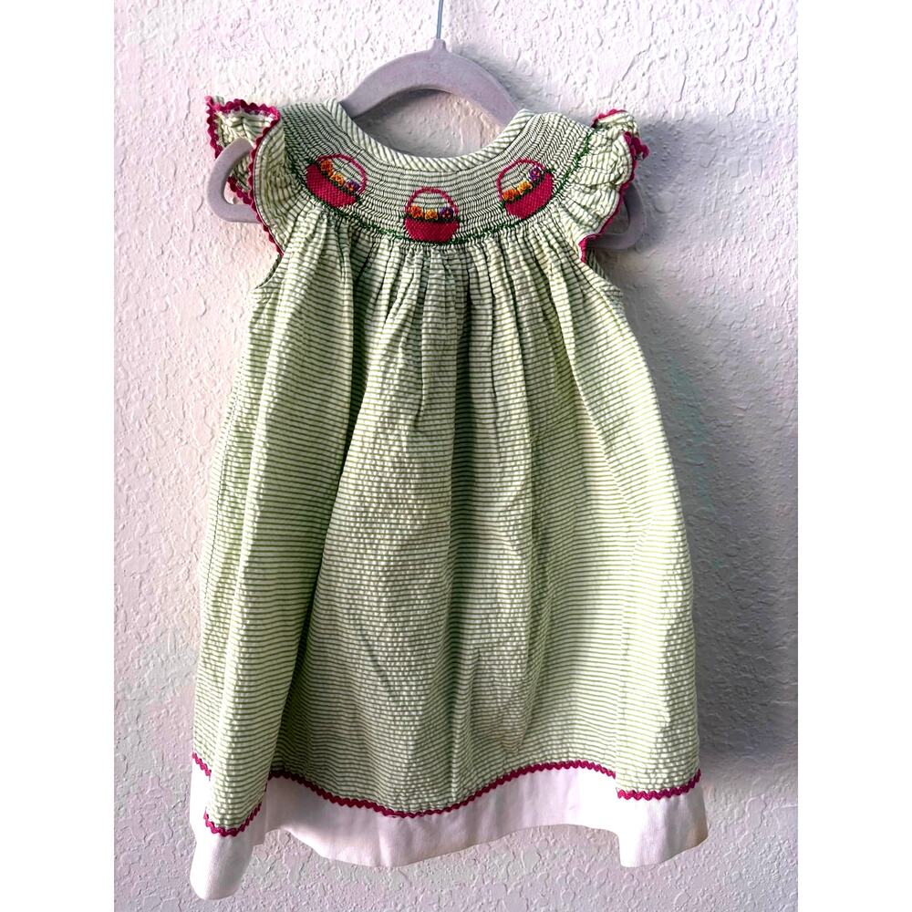Vive La Fete $80 Easter Basket Stripe Smocked Toddler Dress 18 months Kids